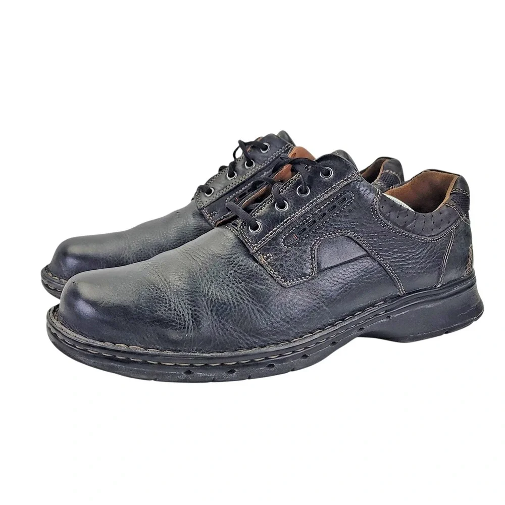Clarks Unstructured Un.Ravel Men's Black Leather Lace Up Oxfords Shoe Sz 11.5‎ W